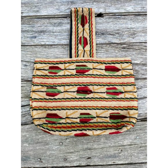 Vintage 1970s Burlap wool Embroidery Tote Bag  Boho Hippy - Picture 10 of 16